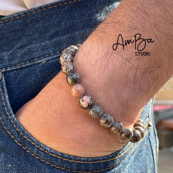 couple set  love bracelet natural pink stone power of love by AMBA studio - Picture 2 of 3